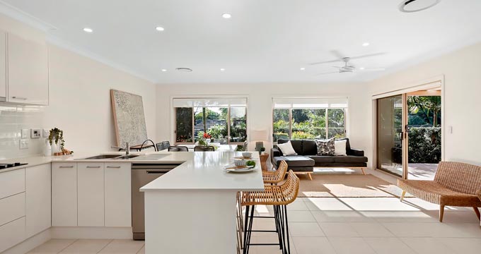 Photo of open plan kitchen and living area